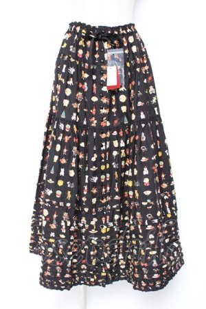 画像: PINK HOUSE / Pink House Favoritesプリントスカート F 黒 Y-25-12-20-098-LO-SK-SZ-ZY