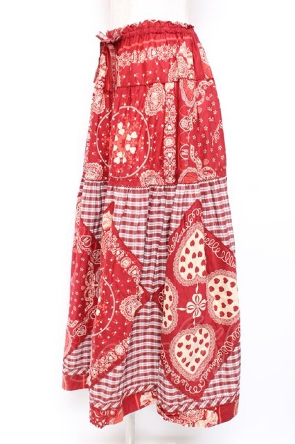 画像2: PINK HOUSE / バンダナプリントパッチワーク風スカート F 赤 Y-25-12-20-102-LO-SK-SZ-ZY (2)