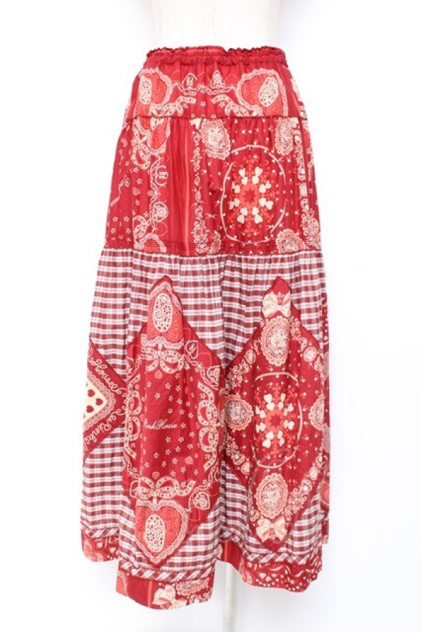 画像3: PINK HOUSE / バンダナプリントパッチワーク風スカート F 赤 Y-25-12-20-102-LO-SK-SZ-ZY (3)