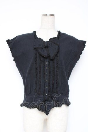 画像: PINK HOUSE / リボン付きフリルノースリブラウス F 黒 Y-25-12-20-012-LO-BL-SZ-ZY