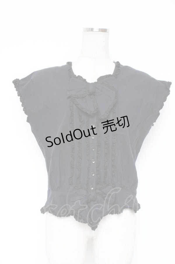 画像1: PINK HOUSE / リボン付きフリルノースリブラウス F 黒 Y-25-12-20-012-LO-BL-SZ-ZY (1)