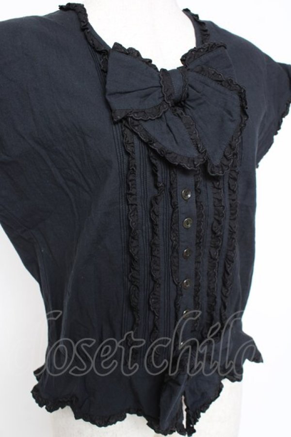 画像4: PINK HOUSE / リボン付きフリルノースリブラウス F 黒 Y-25-12-20-012-LO-BL-SZ-ZY (4)