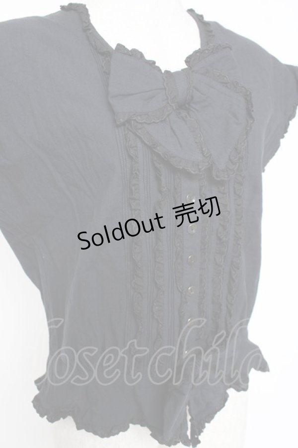 画像4: PINK HOUSE / リボン付きフリルノースリブラウス F 黒 Y-25-12-20-012-LO-BL-SZ-ZY (4)