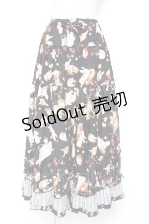 画像: PINK HOUSE / スイーツスプリングバニープリントパッチワークスカート F 黒 Y-25-12-20-111-LO-OP-SZ-ZS