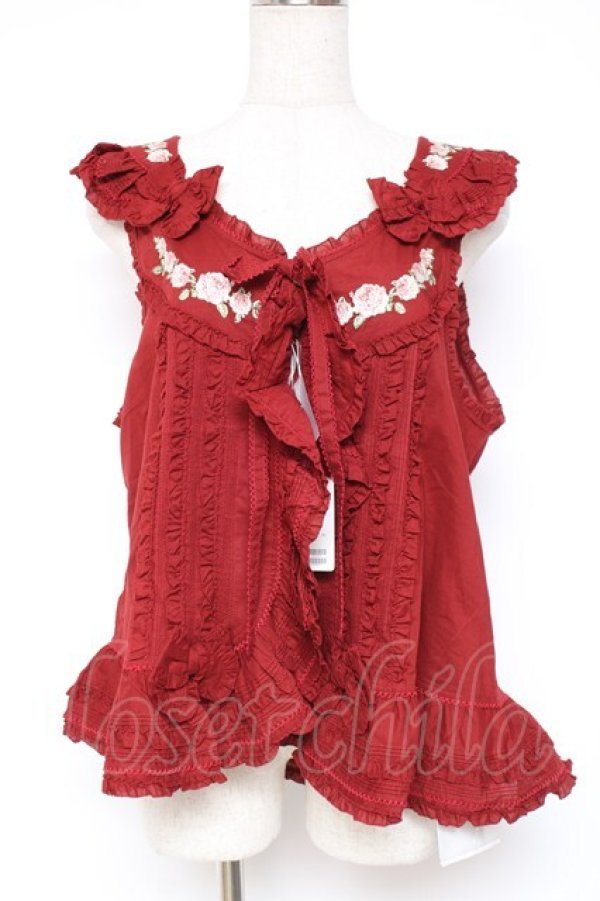 画像1: PINK HOUSE / エターナルローズ刺繍ベスト F 赤 Y-25-12-20-015-LO-TO-SZ-ZY (1)