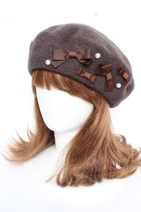 画像1: m petit by misako / AMミニリボンバスクベレー  中茶 Y-25-12-22-044-LO-AC-SZ-ZY (1)