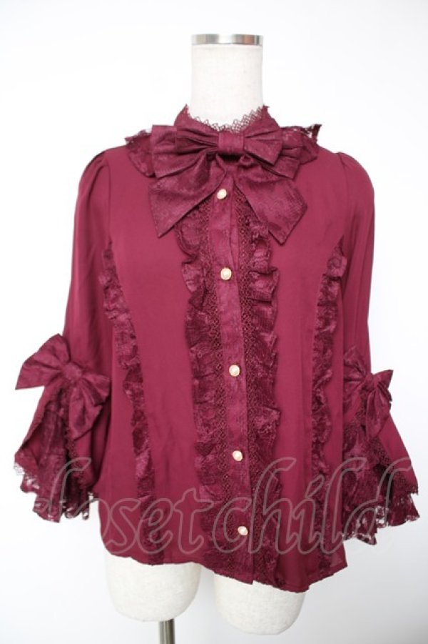 画像1: Chalmiere / 姫袖7分丈ブラウス M ワイン Y-25-12-22-063-LO-BL-SZ-ZY (1)