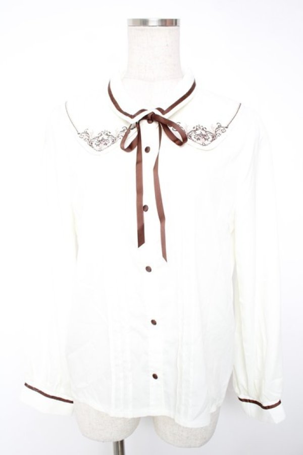 画像1: axes femme / レイヤードカラー刺繍ブラウス M 茶 Y-25-12-22-065-AX-BL-SZ-ZY (1)