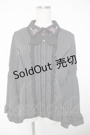 画像: axes femme / クロスローズ刺繍ブラウス L 黒 Y-25-12-22-069-AX-BL-SZ-ZY