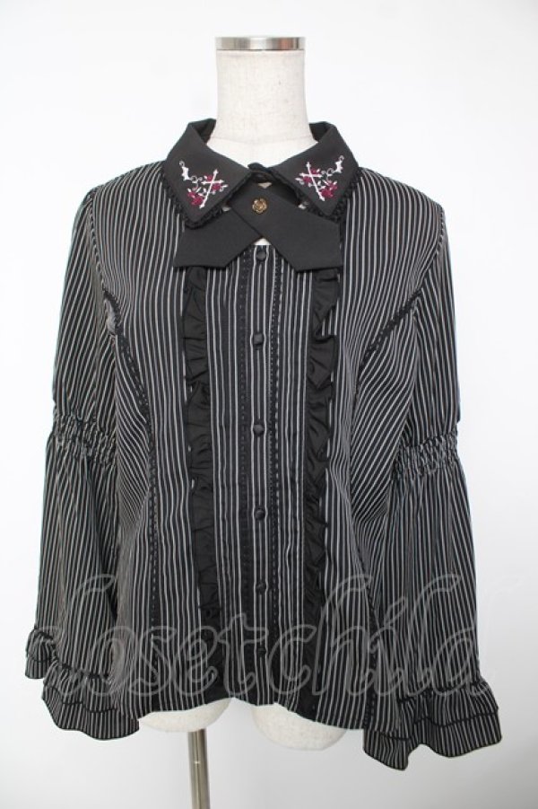 画像1: axes femme / クロスローズ刺繍ブラウス L 黒 Y-25-12-22-069-AX-BL-SZ-ZY (1)