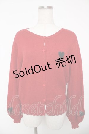 画像: axes femme / ハート刺繍ニットカーデ  赤 Y-25-12-22-075-AX-TO-SZ-ZY