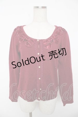 画像: axes femme / ベロアリボンパールカーディガン  ワイン Y-25-12-22-077-AX-TO-SZ-ZY