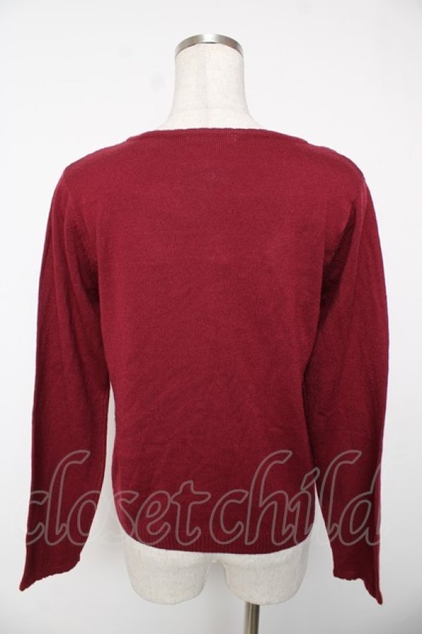 画像2: axes femme / ベロアリボンパールカーディガン  ワイン Y-25-12-22-077-AX-TO-SZ-ZY (2)