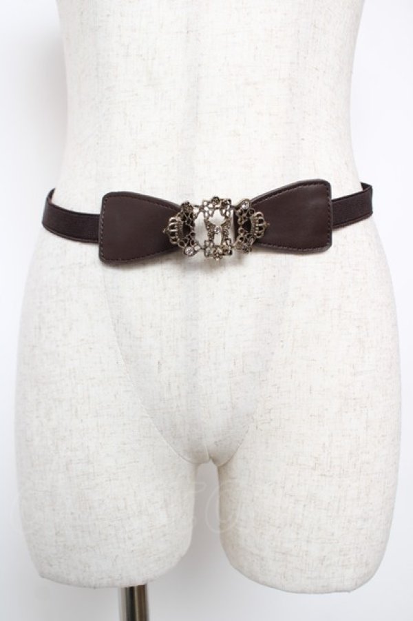 画像1: axes femme / リボンデザイン細ゴムベルト  茶 Y-25-12-22-013-AX-ZA-SZ-ZY (1)