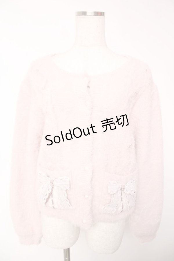 画像1: axes femme / リボン付フェザーニットカーディガン F ピンク Y-25-12-22-089-AX-TO-SZ-ZS (1)