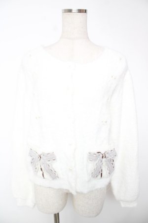 画像: axes femme / リボン付フェザーニットカーディガン F 白 Y-25-12-22-090-AX-TO-SZ-ZY