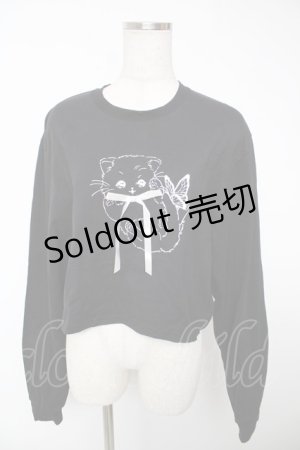 画像: Hauls / お猫様りぼんクロップドロンTEE  黒 Y-25-12-22-110-LO-TO-SZ-ZY