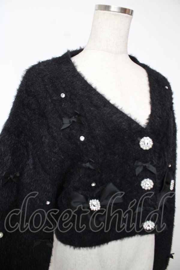 画像3: NOEMIE / メニーリボンビジューフわふわシャギーカーデ M 黒 Y-25-12-22-113-LO-TO-SZ-ZY (3)