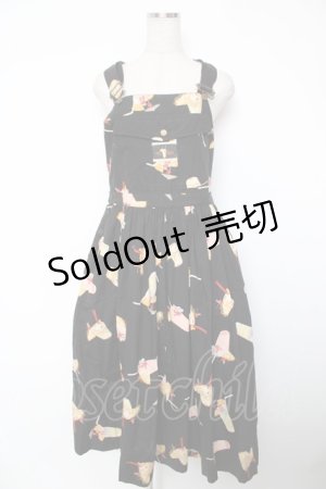 画像: PINK HOUSE / カクテル柄サロペットスカート F 黒 Y-25-12-22-126-LO-OP-SZ-ZY