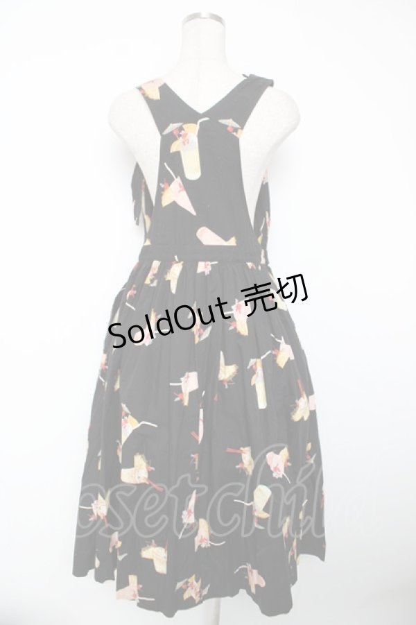 画像2: PINK HOUSE / カクテル柄サロペットスカート F 黒 Y-25-12-22-126-LO-OP-SZ-ZY (2)