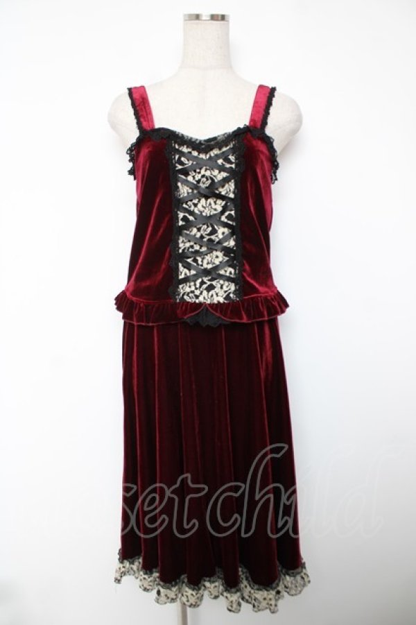 画像1: axes femme / ベロアビスチェ＆スカートセット M ワイン Y-25-12-22-128-AX-OP-SZ-ZY (1)