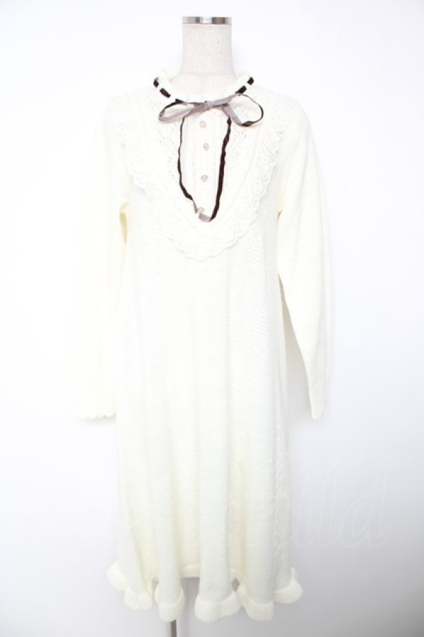 画像1: axes femme / フリルニットワンピース F 白 Y-25-12-22-134-AX-OP-SZ-ZY (1)