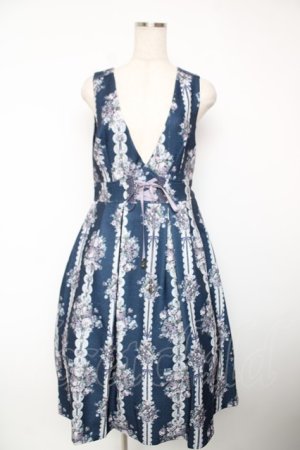 画像: axes femme / ローズリボン柄ジャンスカ F 紺 Y-25-12-22-136-AX-OP-SZ-ZY