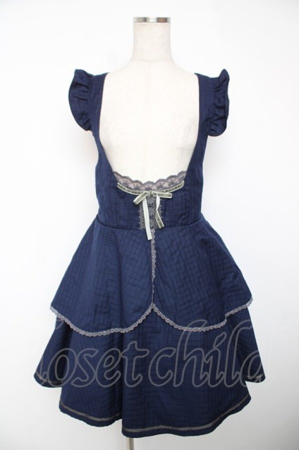 画像1: axes femme POETIQUE / チェック柄スウィートジャンドレ M 紺 Y-25-12-22-138-AX-SK-SZ-ZY (1)