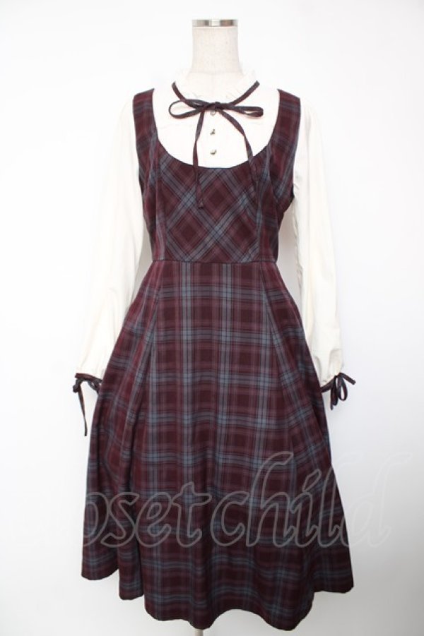 画像1: axes femme / チェック柄ドッキングワンピース F ワイン Y-25-12-22-144-AX-OP-SZ-ZY (1)