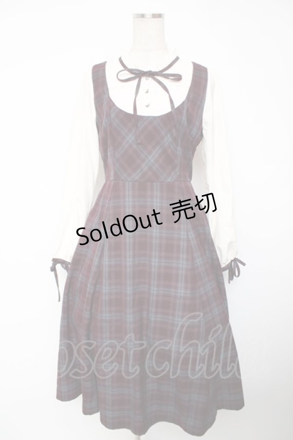 画像1: axes femme / チェック柄ドッキングワンピース F ワイン Y-25-12-22-144-AX-OP-SZ-ZS (1)