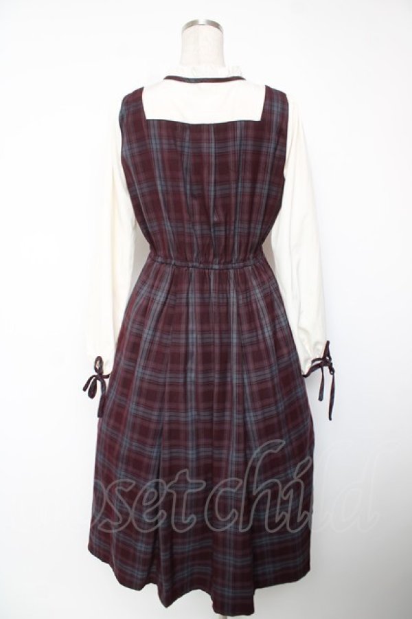 画像2: axes femme / チェック柄ドッキングワンピース F ワイン Y-25-12-22-144-AX-OP-SZ-ZY (2)