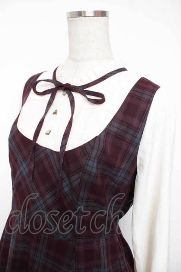 画像3: axes femme / チェック柄ドッキングワンピース F ワイン Y-25-12-22-144-AX-OP-SZ-ZY (3)
