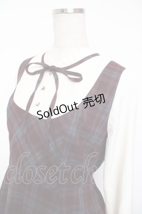 画像3: axes femme / チェック柄ドッキングワンピース F ワイン Y-25-12-22-144-AX-OP-SZ-ZS (3)