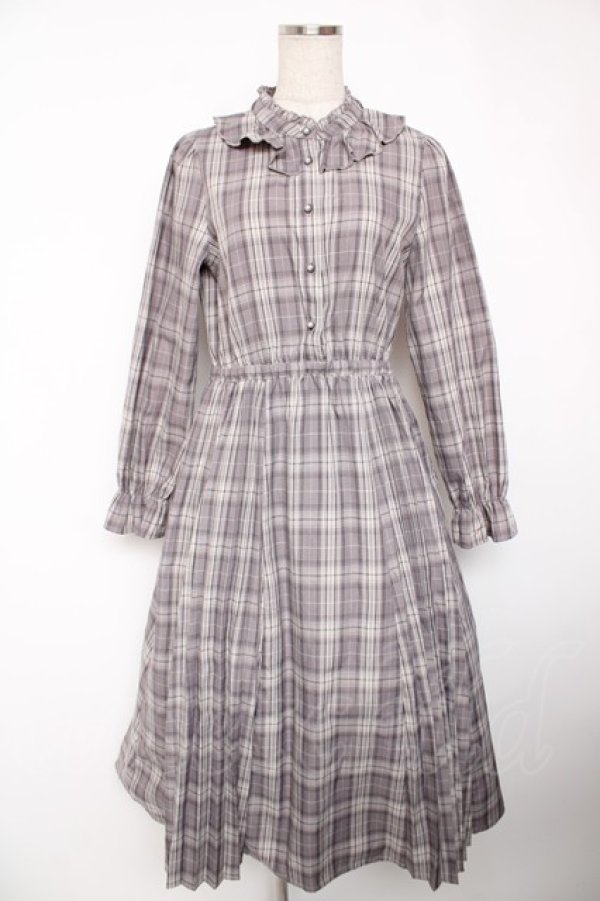 画像1: axes femme / プリーツ切替チェック柄ワンピース M ラベンダー Y-25-12-22-145-AX-OP-SZ-ZY (1)