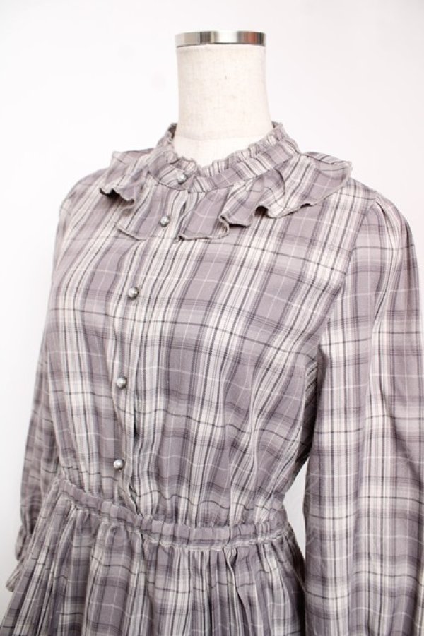 画像3: axes femme / プリーツ切替チェック柄ワンピース M ラベンダー Y-25-12-22-145-AX-OP-SZ-ZY (3)