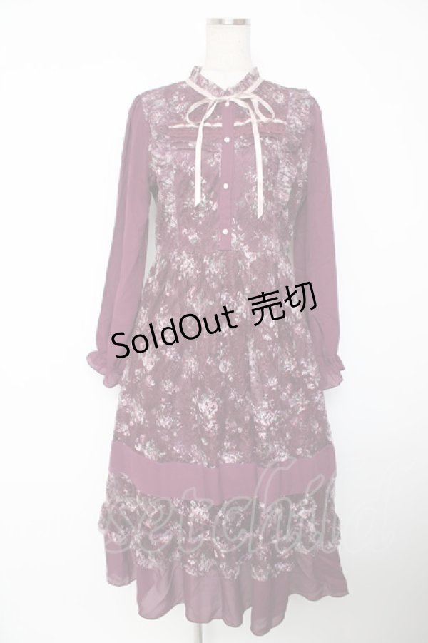 画像1: axes femme / フラワープリントレーシーワンピース M ワイン Y-25-12-22-146-AX-OP-SZ-ZY (1)