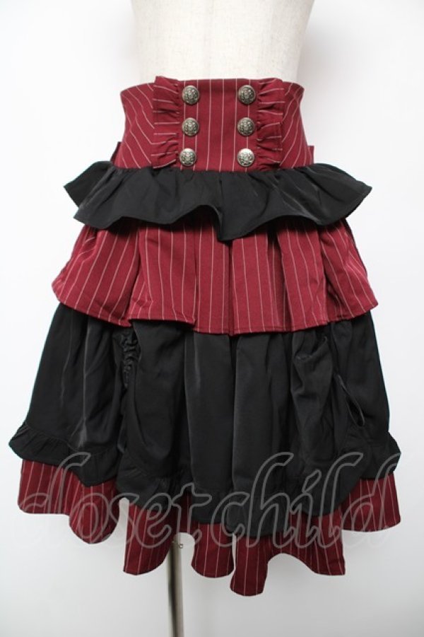 画像1: Chalmiere / ストライプフリルスカート M ワイン Y-25-12-22-162-LO-SK-SZ-ZY (1)