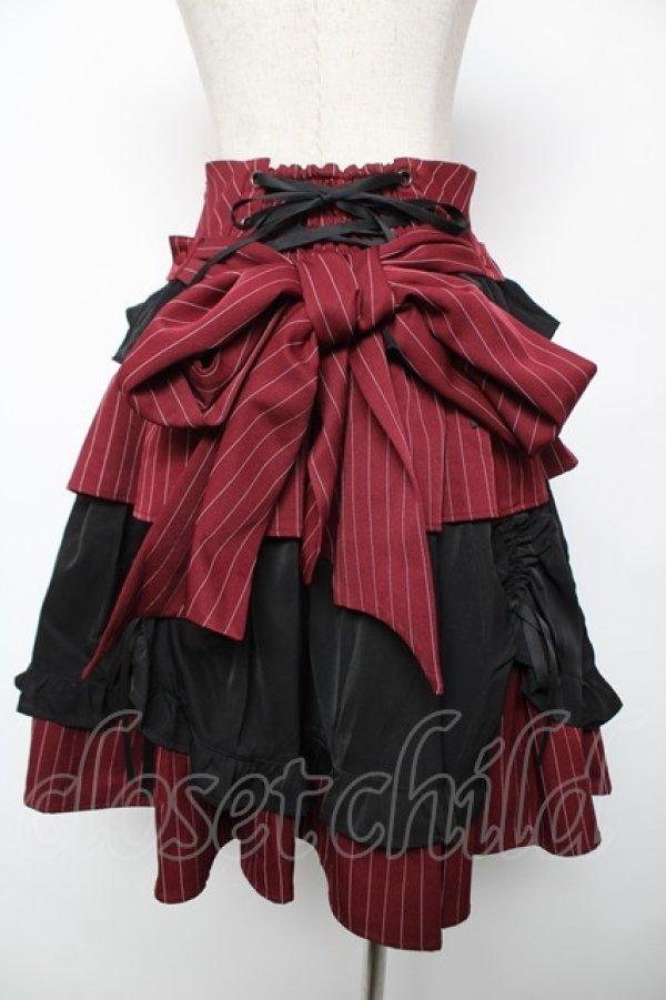 画像2: Chalmiere / ストライプフリルスカート M ワイン Y-25-12-22-162-LO-SK-SZ-ZY (2)