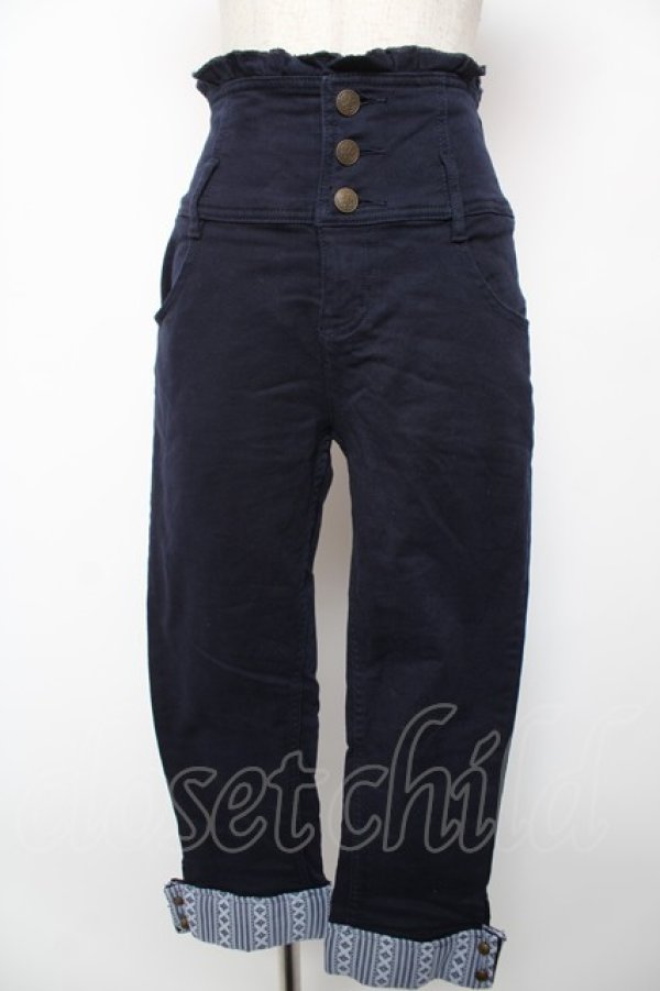 画像1: axes femme POETIQUE / 裾折ハイウエストパンツ M 紺 Y-25-12-22-165-AX-PA-SZ-ZS (1)