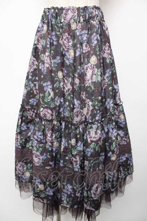 画像1: axes femme / ホーリーローズ柄フリルスカート F Dブラウン Y-25-12-22-170-AX-SK-SZ-ZY (1)