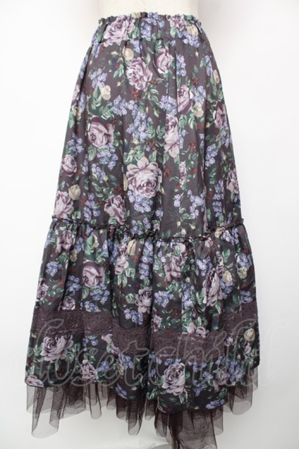 画像2: axes femme / ホーリーローズ柄フリルスカート F Dブラウン Y-25-12-22-170-AX-SK-SZ-ZY (2)