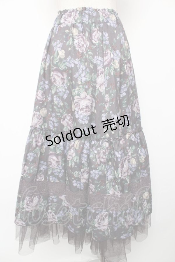 画像2: axes femme / ホーリーローズ柄フリルスカート F Dブラウン Y-25-12-22-170-AX-SK-SZ-ZS (2)