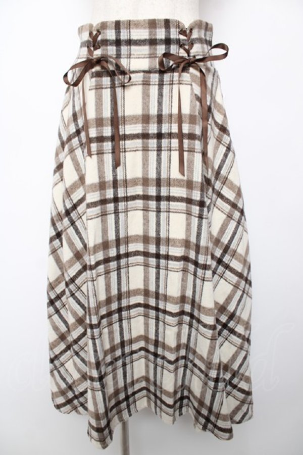 画像1: axes femme / レースアップ起毛チェックスカート F 生成り Y-25-12-22-175-AX-SK-SZ-ZY (1)
