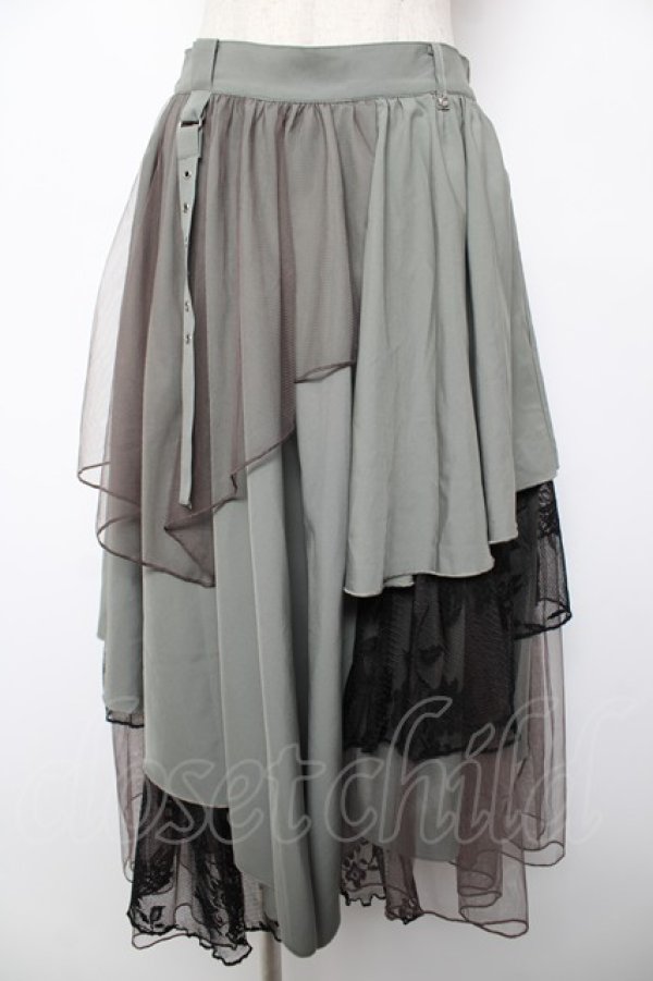 画像1: axes femme / 異素材イレヘムロングスカート F グリーン Y-25-12-22-177-AX-SK-SZ-ZY (1)