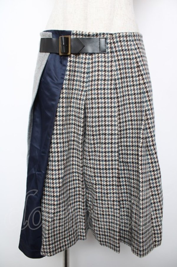 画像1: Jane Marple Dans Le Salon / ウール切替巻きスカート M グレー×ネイビー Y-25-12-22-182-JM-SK-SZ-ZY (1)