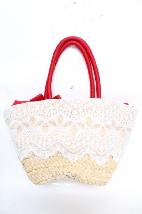 画像2: axes femme / レース×リボンかごバッグ  赤 Y-25-12-22-026-AX-BG-SZ-ZY (2)