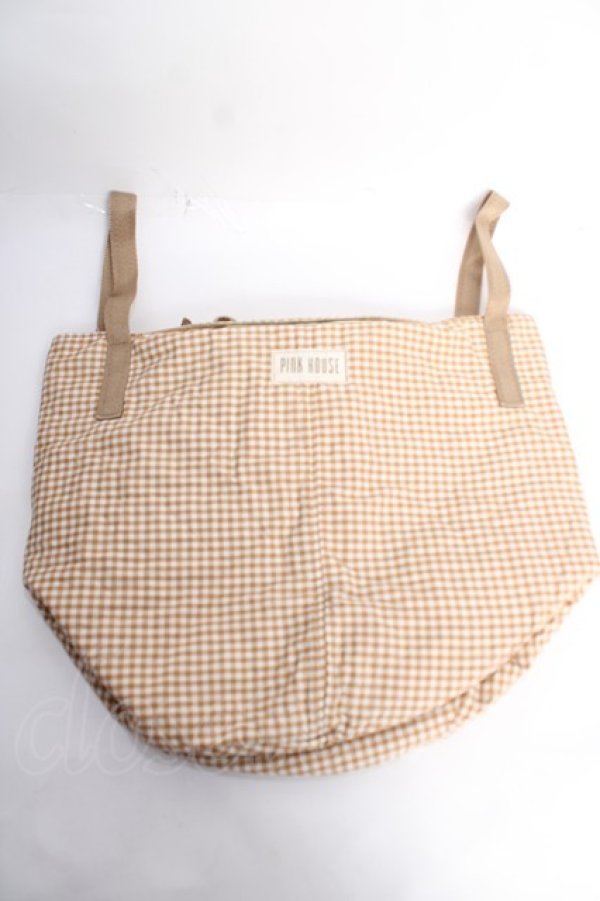 画像2: PINK HOUSE / リボン付きギンガム柄バケツバッグ  ベージュ Y-25-12-22-038-LO-BG-SZ-ZY (2)