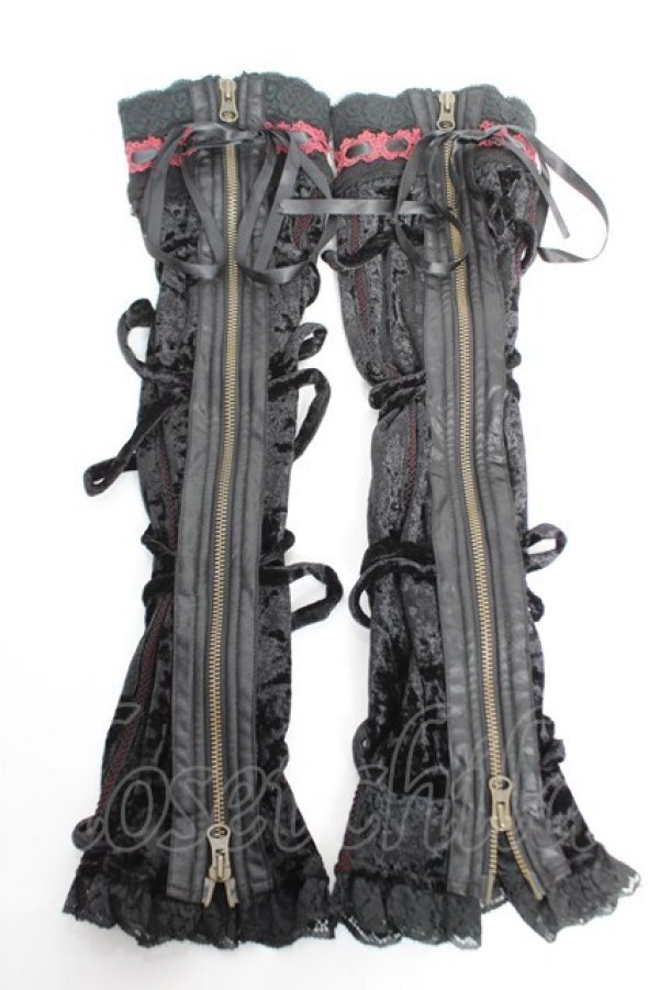 画像1: Ozz On / レースアップベロアアームカバー  黒 Y-25-12-23-005-OO-ZA-SZ-ZY (1)