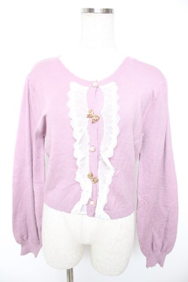 画像1: axes femme POETIQUE / レース×リボンニットカーディガン M ラベンダー Y-25-12-23-038-AX-TO-SZ-ZY (1)