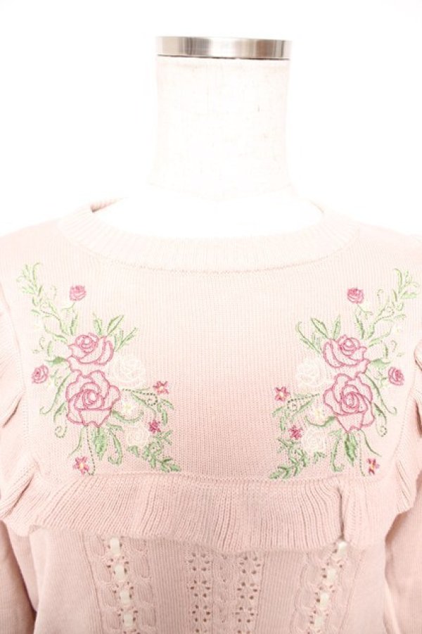 画像3: axes femme / バラ刺繍ブロッキングニット M 淡ピンク Y-25-12-23-039-AX-TO-SZ-ZY (3)